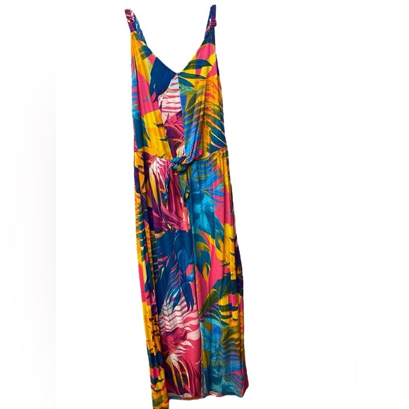 LANE BRYANT UEC Size 14/16 Sleeveless Tropical Print Midi Dress Pink Blue yellow - Picture 3 of 16